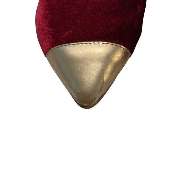 Anthropologie Guilhermina Red Velvet Cap Toe Pointy Flat Loafers - Picture 5 of 8
